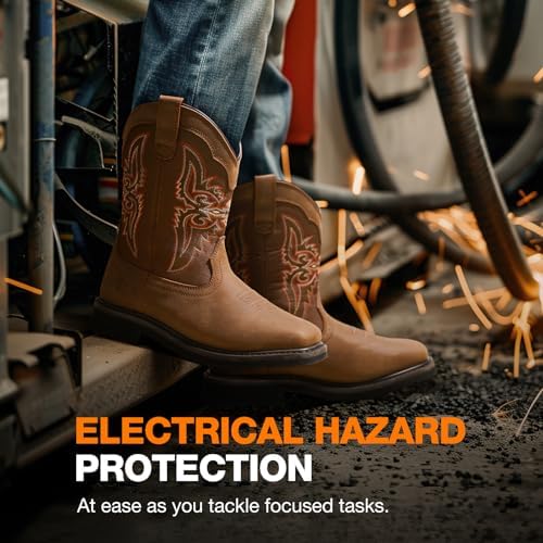 NINGO Steel Toe Boots for Men, Comfortable Square Toe Cowboy Work Boots