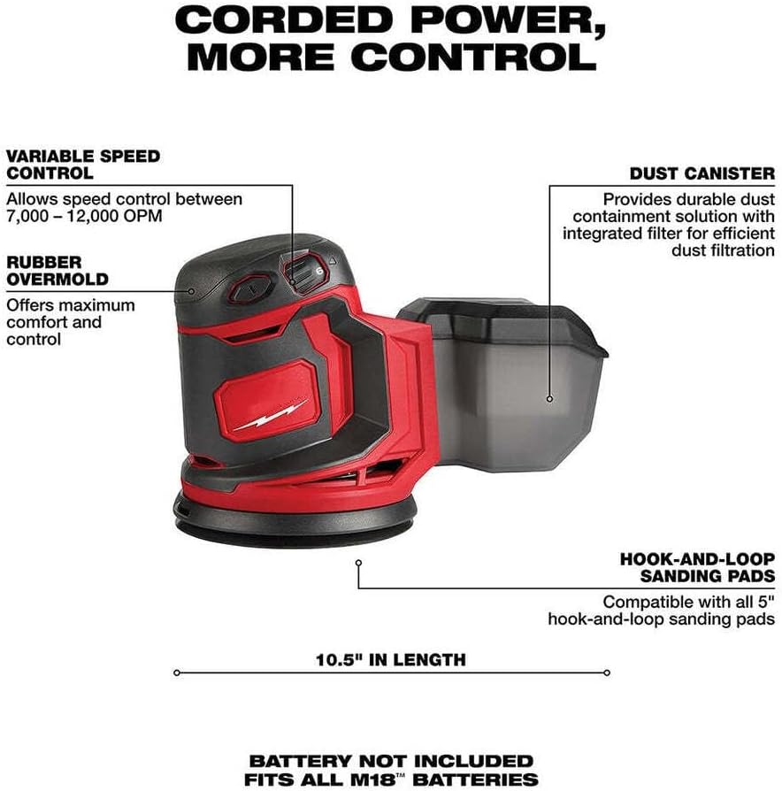 2648-20 M18 with Milwaukee 18V Cordless Random Orbit Sander - Bare Tool