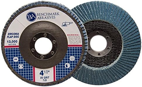 Benchmark Abrasives 4.5" x 7/8" Premium Zirconia T29 Angled Flap Discs 4 1/2 for Angle Grinder, Sanding Discs, Finishing, Rust, Stock Removal- Grinding Wheels 4 1/2 Inch (100 Pack) - 80 Grit