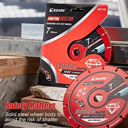 EZARC Diamond Cutting Wheel 7'' x 7/8 Inch for Metal, Cut Off Wheel with 5000+ Cuts on Rebar, Steel, Iron and INOX