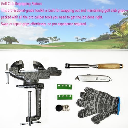 Golf Club Regripping Kit, Optional Professional or Basic Golf Grip Replacement Tools, 2-In-1 Bench Vise or Mini Table Vise, Fixed Rubber Clip, Hook Blade, Grip Tape Remover