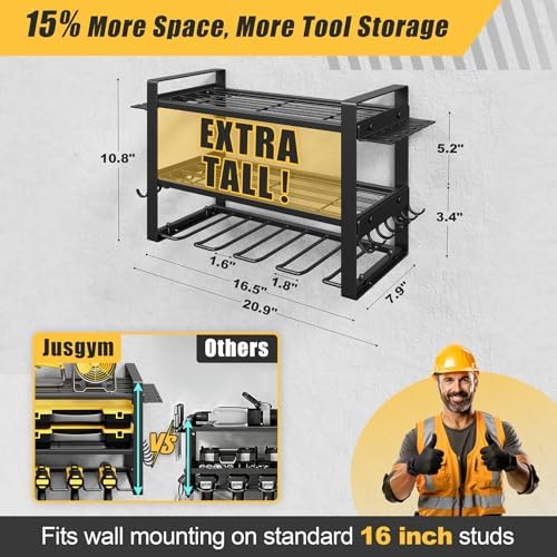 Power Tool Organizer Wall Mount, 150LBS Capacity, 3 Tier, 4 Drill Holders