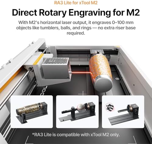 xTool RA3 Lite Rotary Attachment for xTool M2, Intelligent Rotary Engraving for Rings, Tumblers & Ornaments