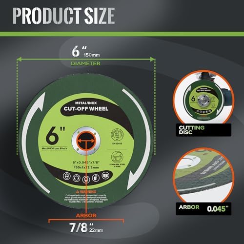 25 PCS Cut Off Wheels 6" x.045 x7/8" Cutting Discs for Angle Grinders 6 Inch Metal and Stainless Steel Cutting Wheel