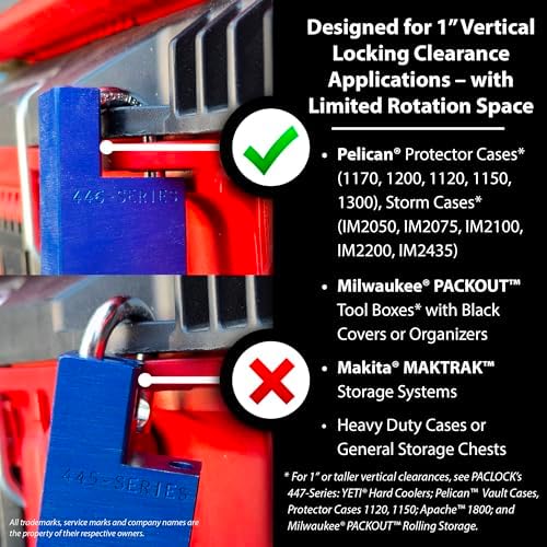 PACLOCK's UCS-446A Shrouded Single Post Padlock for Pelican® Storm Cases & Milwaukee® PACKOUT™, Slim Shoulder for Limited Rotation, Prevents Cutting Attempts, Silver, 2 Keys, Keyed Alike U-Pick!