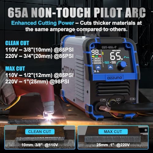 AZZUNO Plasma Cutter 65A, Non-Touch Pilot Arc, 110V/220V Max Cut 1"