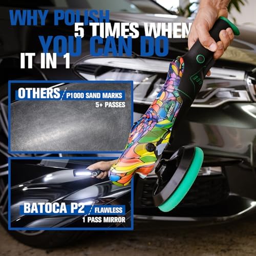 BATOCA P2 Car Buffer Polisher Kit, 1000W High-Torque - 6-Inch Heavy-Duty Rotary Polisher for Deep Paint Correction - Cord Clamp & Pad Care Tool, 16.4ft Detachable Cord, 6-Speed 1000-3800RPM, Marine,RV