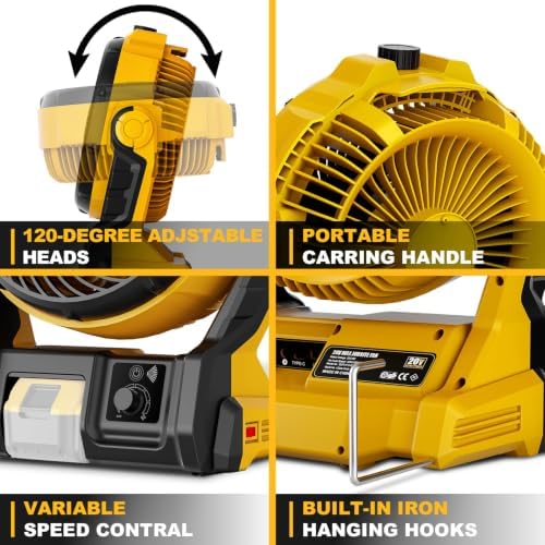 800CFM 11.5" Jobsite Misting Fan, Battery Powered for DeWalt 20V