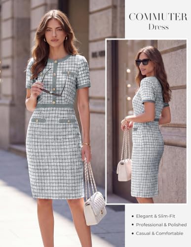 GRACE KARIN Women Work Business Short Sleeve Bodycon Tweed Dress