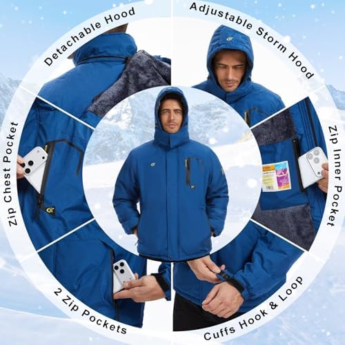 QPNGRP Mens Waterproof Ski Snowboard Jacket Winter Windproof Snow Coat