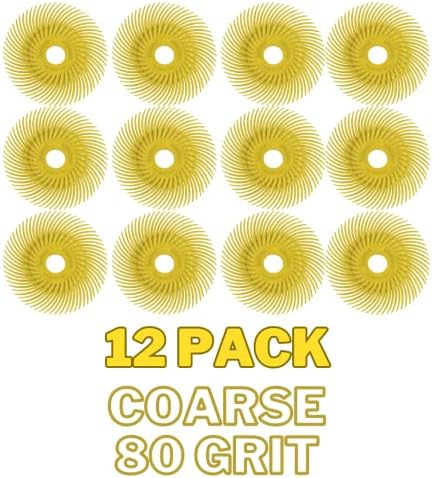 Dedeco Sunburst Radial Bristle Discs 12-Pack - 2" Curved - 3/8" Arbor - Yellow 80 Grit (Coarse) - Aluminum Oxide for Polishing & Finishing