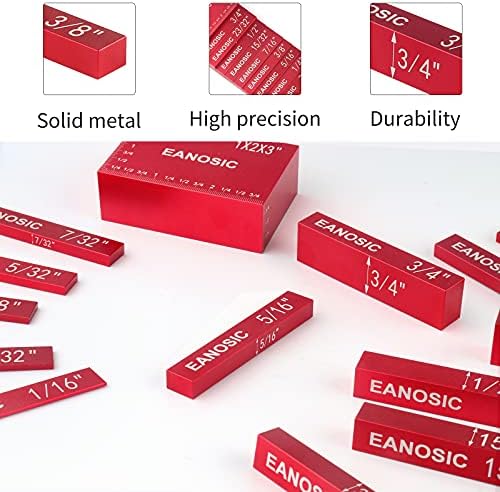 EANOSIC Setup Blocks Height Gauge Set, 15pcs Precision Aluminum Setup Bars for Router and Table Saw Accessories Woodworking Set Up, Bars Include Laser Engraved Size Markings