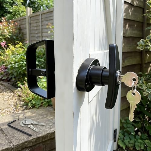4½" T-Handle Shed Door Lock Handle with Lock Keyed Alike Garage t Handle Shed Latch Hardware Locking Handle 4.5“ T-Handle Lock with 8 Keys self-Drilling Screws and Allen Wrench 2kits