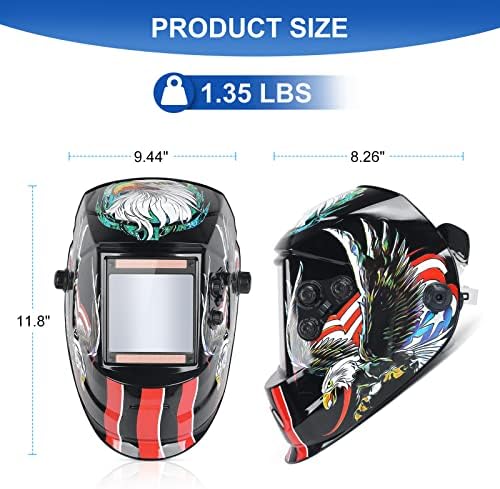 Welding Helmet Auto Darkening Hood True Color 3.94" X 3.66" Large View Solar Powered for TIG MIG ARC Welder Mask with Adjustable Shade Range 4/5-9/9-13 and 4 Arc Sensor