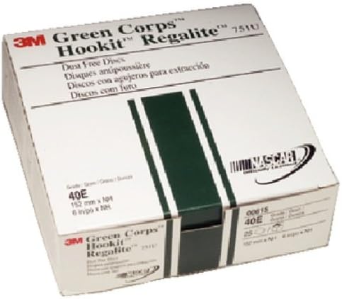 3M Green Corps Hookit Sanding Discs, Dust Free, 00615, 6 in, 40+ Grade, Pack of 25 Production Discs, for Coating Removal, Metal Surfaces, Auto Sanding