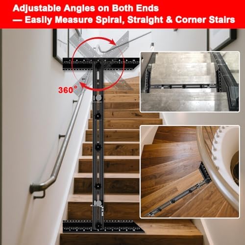 Stair Tread Template Tool – Stair Tread Gauge Jig, Aluminum Alloy Measuring and Scribe Tool for Accurate Angle, Depth, and Length Measurement of Stairs, Risers, and Partitions