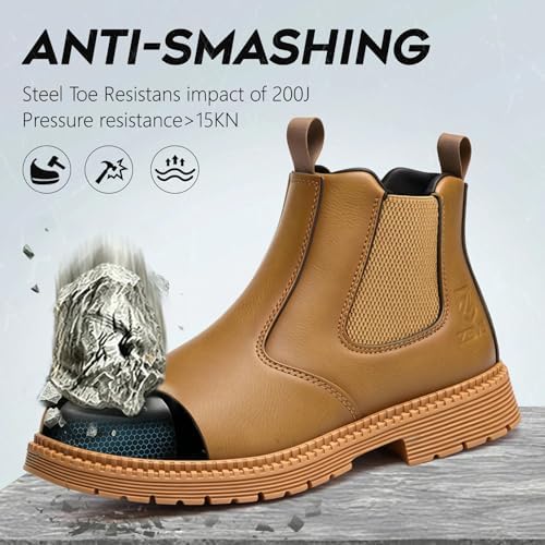 Steel Toe Boots for Men & Women,Slip On Work Boots for Construction