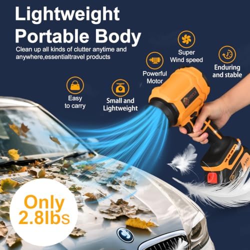 Cordless Leaf Blower with 2 Batteries & Charger - 990,000 RPM Handheld Electric Leaf Blower, Lightweight for Patio, Lawn, Leaves, Dust - Orange