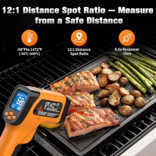 Infrared Thermometer Temperature Gun 1472°F, 12:1 Laser IR