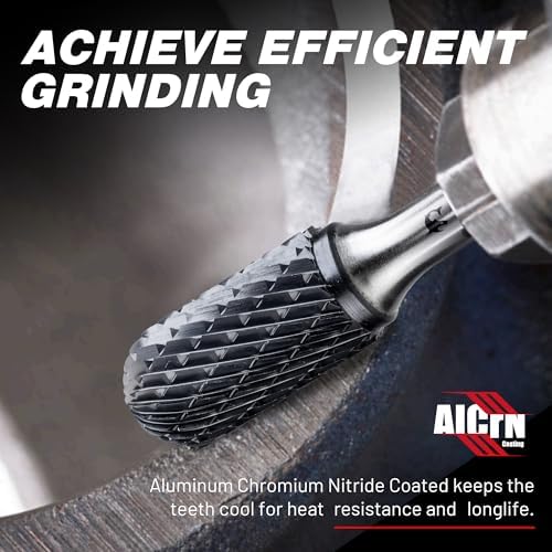 EZARC AlCrN Carbide Rotary Burr Bit, SC-5 Double Cut, 1/4-Inch Shank