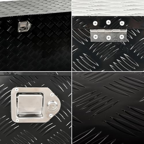 44 Inch Heavy Duty Aluminum Truck Tool Box Pick Up Truck Bed RV Trailer Toolbox Storage Organizer with Side Handle, Lock & Keys，Black,5 Bar Tread 44"(L) X24''(W) X24(H) Storage Box