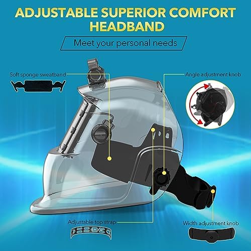 TRQWH Welding Helmet with Light True Color Auto Darkening Welding Helmets for Men Solar Powered Welding Hood with 2 Arc Sensor Wide Shade 4/9-13 for TIG MIG ARC Cool Welder Mask