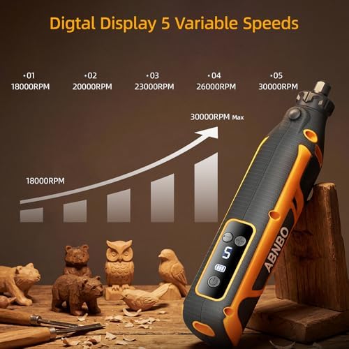 Mini Cordless Rotary Tool,5-Speed 30000RPM,Power Rotary Tool Kit 4V Type-C Charging with Digital Display, 100 Accessories for Sanding,Polishing,Engraving,Carving, DIY Crafts (Yellow)