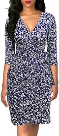 Berydress Women's 3/4 Sleeve V Neck Casual Party Work Faux Black Wrap Dress