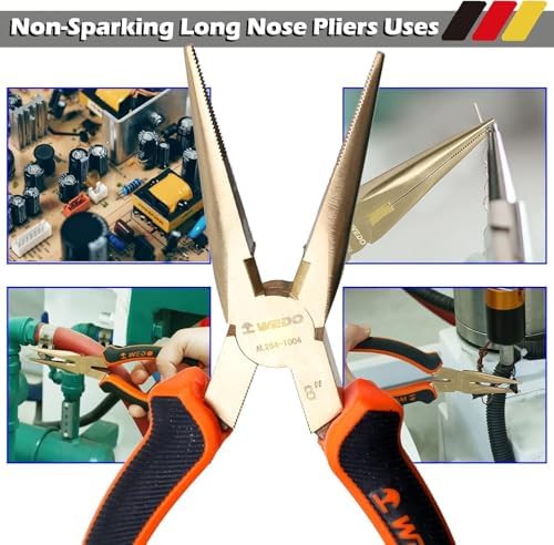 WEDO Needle Nose Pliers Non-Sparking, 150mm Precision Long Nose Pliers, Snipe Nose Plier with Wire Cutters, BAM & FM Certificate, Aluminum Bronze