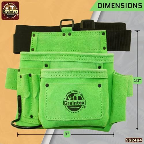 Graintex 5 Pocket Suede Leather Tool Belt/Bag, Multipurpose Leather Tool Belt for Women and Men, Ideal for Construction, Electrician, Handymen, Carpenter, Gardening Pouch & DIY Projects