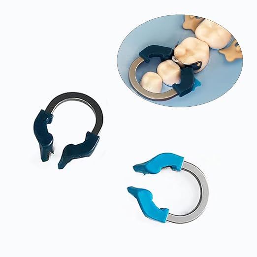Dental Sectional Matrix Ring Clamp Spring Clip, Autoclavable Nickel Titanium Orthodontic Clamp Rings, Contoured Matrices System for Pre and Post Molars. (R6 Blue)