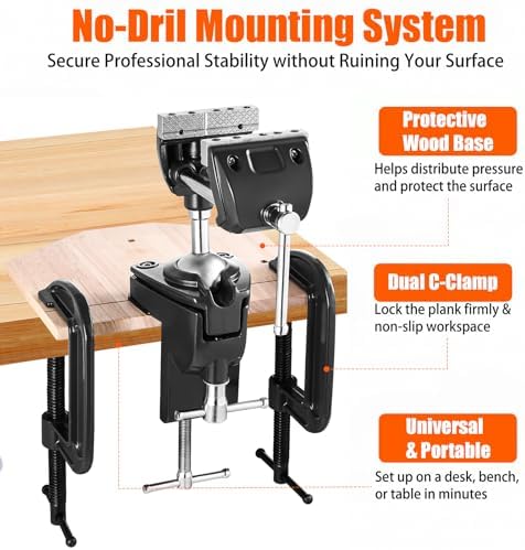 WarBull 360° Swivel Bench Gun Vise, No-Drill Mounting with Dual Table Clamp