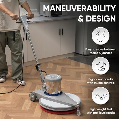 20" High-Speed Commercial Floor Burnisher, 1.5 HP, 1500 RPM, 40ft Cord, Rubber Bumper Guard, with Red, White & Black Pads for Cleaning, Polishing & Burnishing