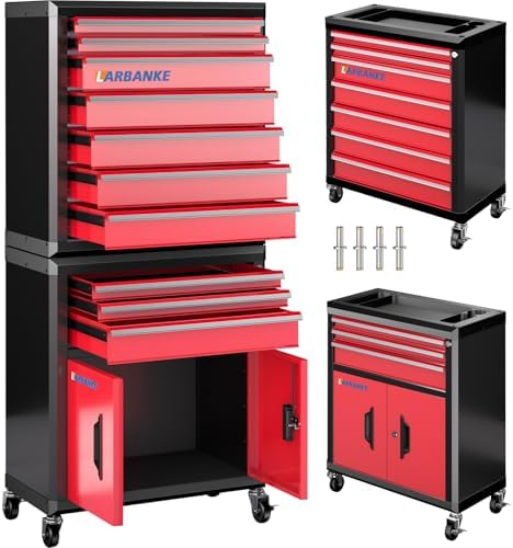LARBANKE 10-Drawer Rolling Tool Chest with Wheels&Locks, Red Tool Cabinet