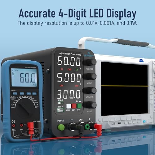 DC Power Supply Variable, 0-60V 0-5A Switching Bench Power Supply with Intelligent Charging Mode, 20W USB & Type-C Quick-Charge, Encoder Knob, Output Switch, 4-Digit LED Display - SPS-6005C
