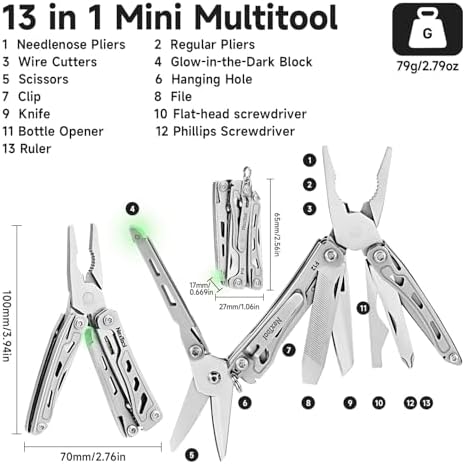 NexTool Mini Flagship F12 Keychain Multitool, Fifth Pocket Tools (Silver)