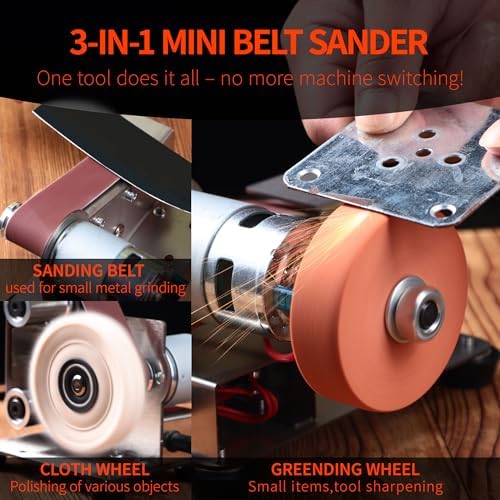 83PCS 3 in 1 Mini Belt Sander - 7 Adjustable Speed Vertical Electric Belt Grinder for Knife Sharpening, Woodworking & Metal Working - Compact Power Sanders for DIY Projects