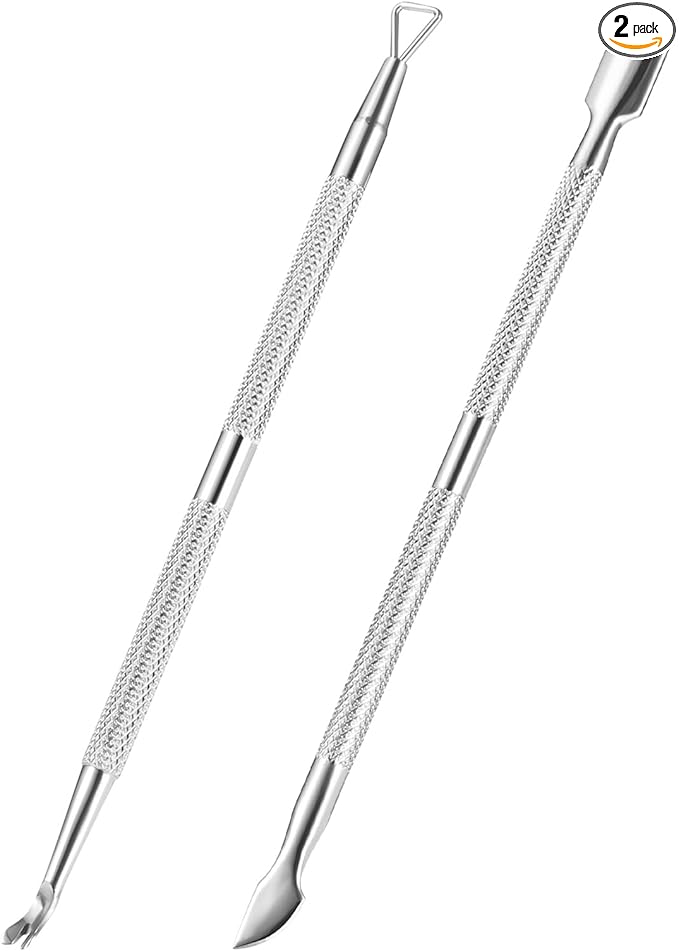 2PCS Cuticle Pusher and Cutter Remover, Xunxmas Salon Nail Scraper for Gel Polish, Stainless Steel Manicure and Pedicure Cleaner Tool for Fingernail and Toenail (Silver)