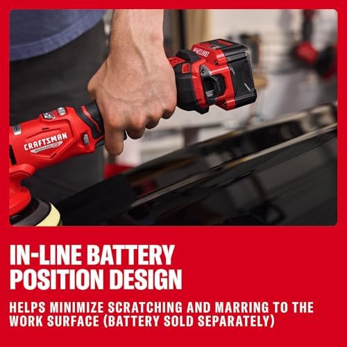 CRAFTSMAN 5 in. Dual Action Buffer Polisher, V20 Brushless Cordless Orbital Polisher with Side Handle, 9 Speed, Up to 6,000 OPM, Tool Only (CMCE150B)