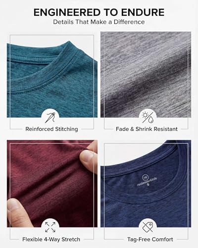 5 Pack Men's Dry Fit Workout T Shirts Crew Neck Athletic Gym Running Tees