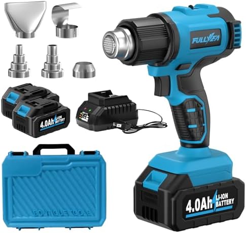 FULLYEA Cordless Heat Gun, Max 1022℉, Portable Kit with 2x4.0Ah Batteries