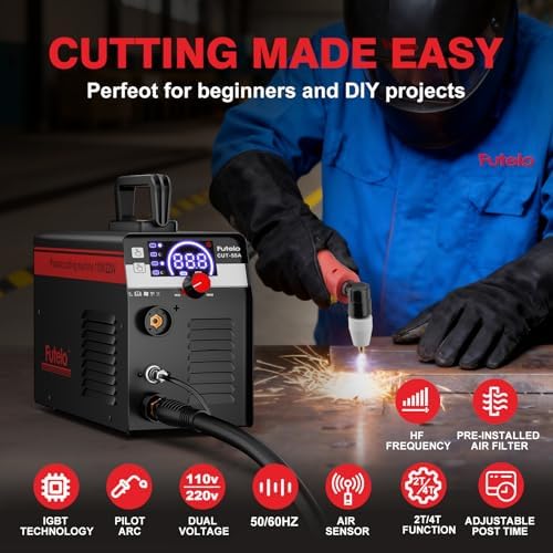 Plasma Cutter 55A, 110V/220V Plasma Cutter Machine with Large LED Display, Contact Arc Start, IGBT Inverter, 1/2” Clean Cut, 2T/4T, Portable Plasma Cutting Equipment for DIY & Workshop