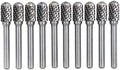 10Pcs/set 3/8 Dia.Pointed Tree Solid Carbide Burrs Heavy Duty Grinding Cutting Heads Chamfering Abrasion Industrial Deburring Rotary Tools for Steels Curved surfaces Slots Holes
