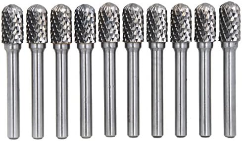 10Pcs/set 3/8 Dia.Pointed Tree Solid Carbide Burrs Heavy Duty Grinding Cutting Heads Chamfering Abrasion Industrial Deburring Rotary Tools for Steels Curved surfaces Slots Holes
