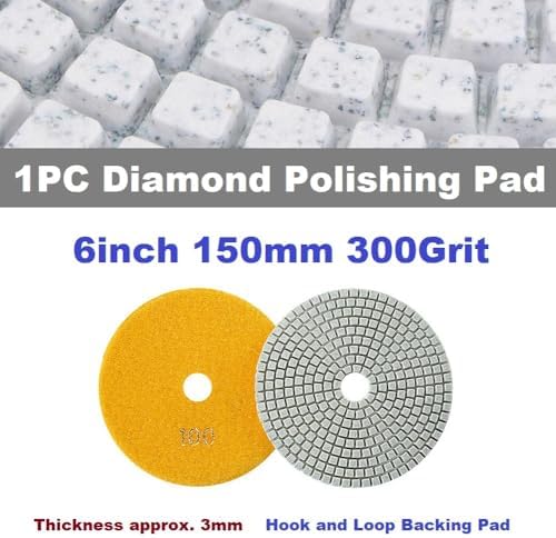 Diamond Polishing Pad, 6 inch 150 mm 300 Grit Sanding Discs for Grinder & Polisher, Hook and Loop Backing Pad for Grinding Buffing Granite Marble Concrete Stone (1 Piece)