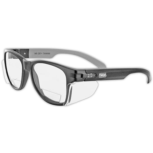 MAGID Y50 Safety Glasses for Construction | Black Frame — 6 Pairs, Clear Lens - 1.5 Bifocal | Side Shields, ANSI Z87.1+, Anti-Fog, Scratch-Resistant, 99.9% UV Protection, Polycarbonate Lens