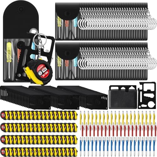 240 Pcs Mini Screwdriver Tape Keychain Set Multitool Pen Card Father's Gifts Bulk Mini Tool Set for Adult Men Dad (Red,Yellow,Blue)