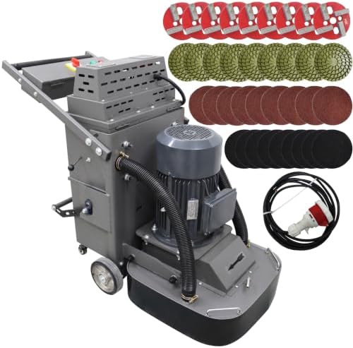 TECHTONGDA 9-Head Electric Concrete Floor Grinding & Polishing Machine 19.6" Grinding Width with Pipe Fitting 40L Dust Collection Box 1430 RPM for Home Renovation Remodeling Garages 220V Single-phase