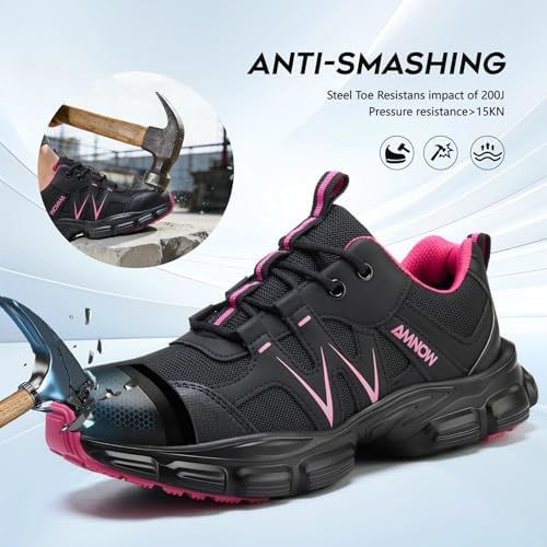 Hogent Steel Toe Shoes for Men Women - Non Slip & Lightweight Work Shoes