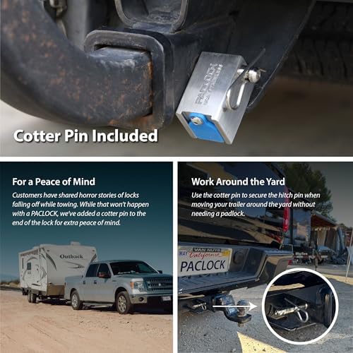 PACLOCK's 80-Series Trailer Hitch Lock, UCS, 200" Pin for 2" Receivers, High Performance 6-Pin Cylinder, One Lock Keyed to a Number U-Pick! w/ 2 Keys, Silver